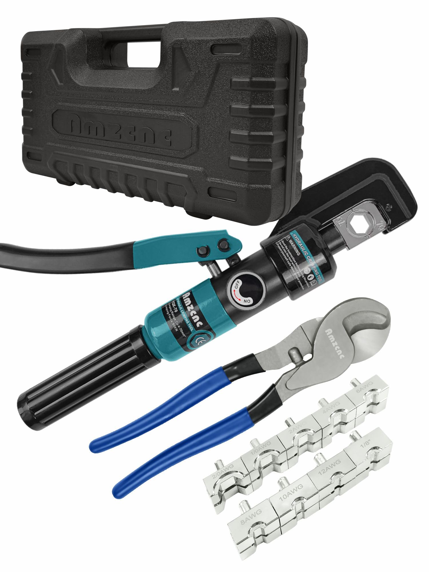 AMZCNC 8 Tons Hydraulic Crimping Pliers Tool 4-70 mm² Pliers Cable Lug Pliers with 9 Pairs of Dies (Crimp Pliers (4-70 mm²) + Scissors)