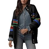 Dokotoo Womens Cardigan Sweaters Long Sleeve Casual Striped Color Block Cable Knit Fall Outfits with Pockets