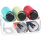 LANDNEOO Stackable Water Bottle Organizer Holder - for Stanley & Others' Large Tumbler Organization - White Plastic Wine Rack, Bottle Holder for Home Countertop Fridge Pantry Shelf, 2 Tier Hold 6