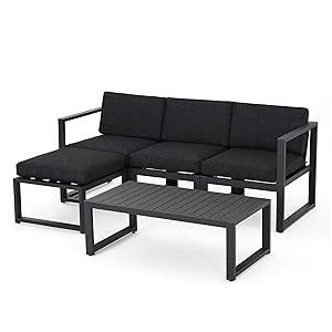Christopher Knight Home 301092 Nealie Patio Furniture ~ 5 Piece Outdoor Aluminum Sofa Set (Dark Grey)