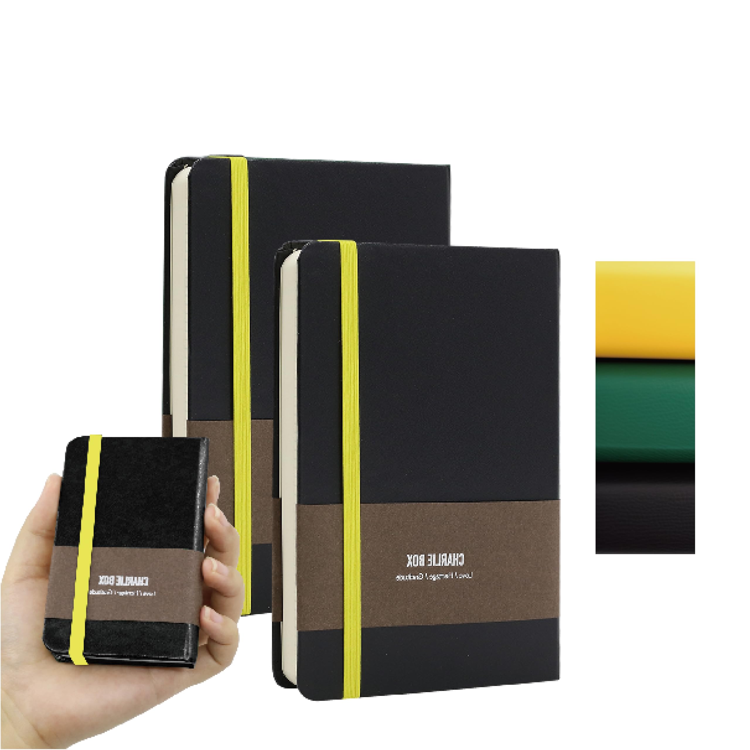 TUNJILOOL 2-Pack A7 Lined Notebook Journal - Leather Hardcover, 192 Pages 80GSM Thick Paper, Elastic Band & Inner Pocket for Writing, Office Notes, School Supplies
