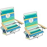 Tommy Bahama 5-Position Classic Lay Flat Backpack Cooler and Cup Holder Beach Chair, Portable Folding Beach Chair for Tanning, 2-Pack, Stripe