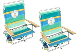 Tommy Bahama 5-Position Classic Lay Flat Backpack Cooler and Cup Holder Beach Chair, Portable Folding Beach Chair for Tanning, 2-Pack, Stripe