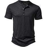 ZEROYAA PARKLEES Men's Short Sleeve Henley Shirt Casual Stretchy Slim Fit T Shirt