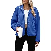 Yanekop Womens Fleece Jacket Fuzzy Long Sleeve Short Winter Coats Button Down Sherpa Jacket Outerwear with Pockets