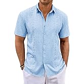 Runcati Mens Guayabera Shirts Button Down Cuban Casual Short Sleeve Shirt Summer Linen Beach Mexican Wedding Tops