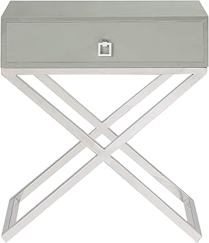Amazon Com Chic Home Rochester Laquer Finished Stainless Steel Faux Wood Nightstand Side Table Grey Furniture Decor