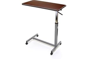 Invacare 6418 Hospital Style Overbed Table with Adjustable Height Tilt Top and Wheels for Beds and Bedside, Wood Grain
