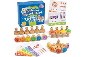 KDSFT Alphabet Number Stamps for Kids, Wooden ABC Spelling Letter Stampers Set with Flashcard Mathematics Learning Number Stampers Arts & Crafts Supplies, Montessori Toy Gifts for 3 4 5 Year Old