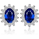 JewelryPalace Princess Diana Kate Middleton Class Gemstone Birthstone Sapphire Emerald Ruby Stud Earrings for Women, 14k Yellow Gold Plated 925 Sterling Silver Earrings for Women, Earings Set