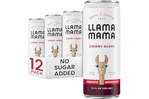 Llama Mama Cherry Berry Organic Sparkling Prebiotic Soda • Gut & Immune Support • High Vitamin C, Antioxidants • NO Sugar • NO Artificial Sweeteners • NO Stevia • Vegan Plant Fiber • 12 Pack