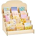Barydat Greeting Card Display Stand Tiered Wooden Display Stand for Postcard Brochure Photos Sticker Holder for Vendors, Counter Retail(15.8 x 13 x 17.7 Inch,Beige)