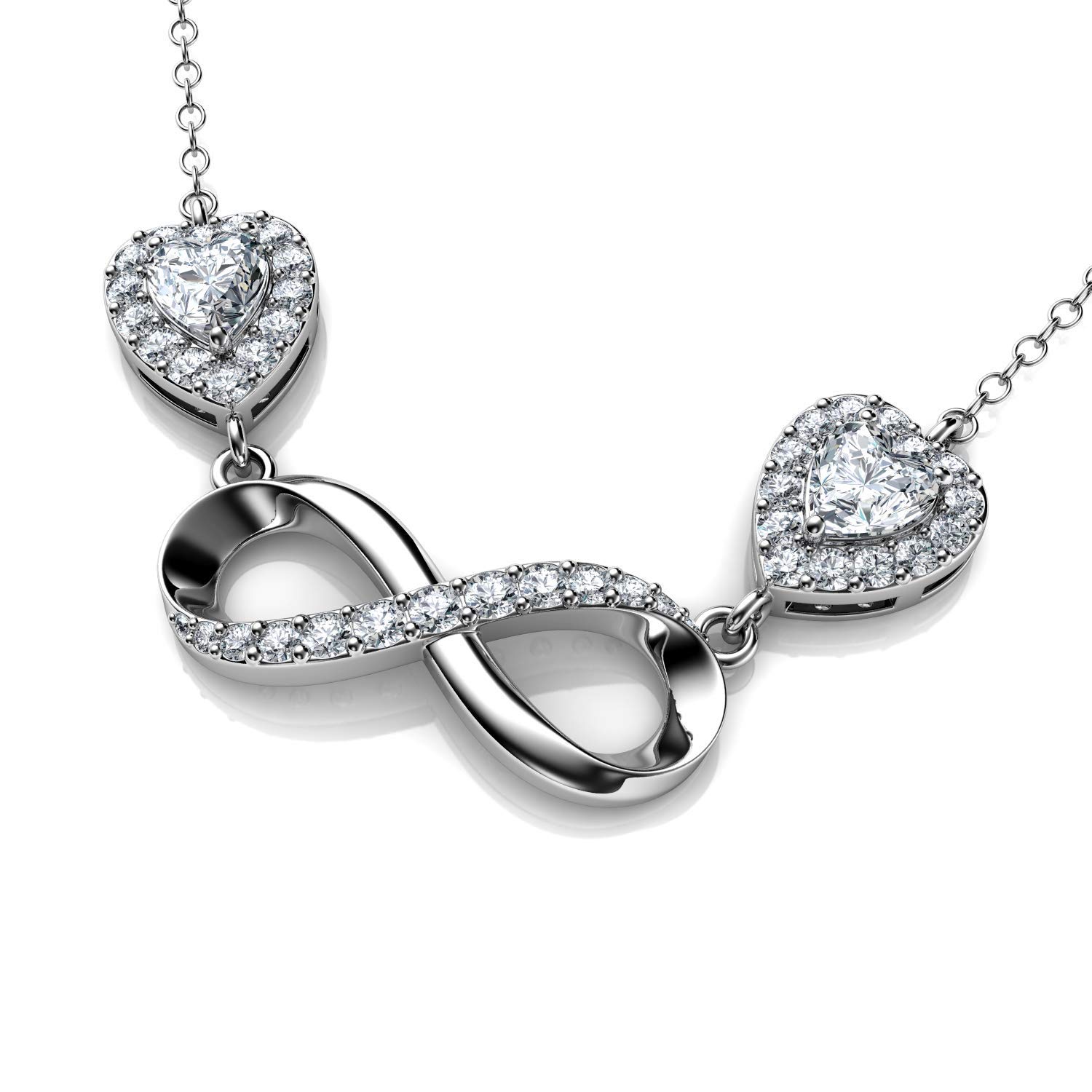 DEPHINI - Infinity Necklace - 925 Sterling Silver - CZ Crystal Pendant Birthstone - Fine Jewellery Love - 18" Premium Rhodium Plated Silver Chain