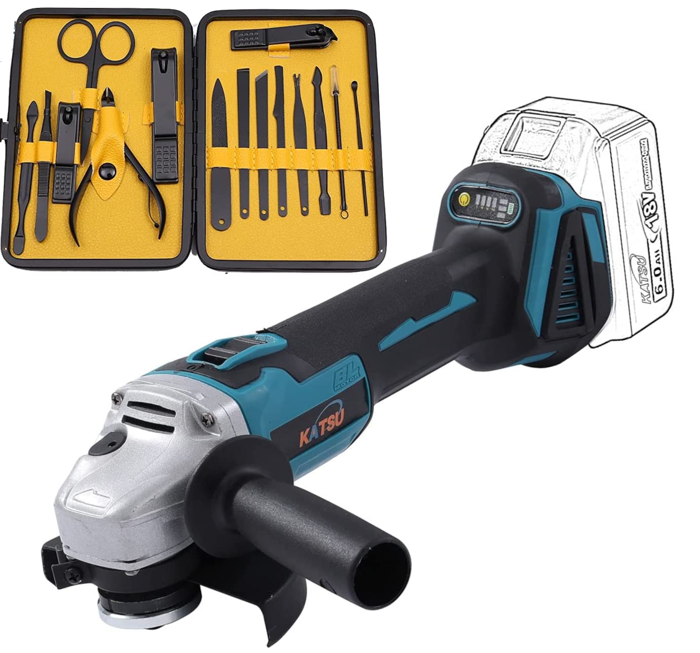 KATSU FIT-BAT 21V Brushless Motor Cordless Angle Grinder 115/125 mm Without Batteries (Body Only) 102607