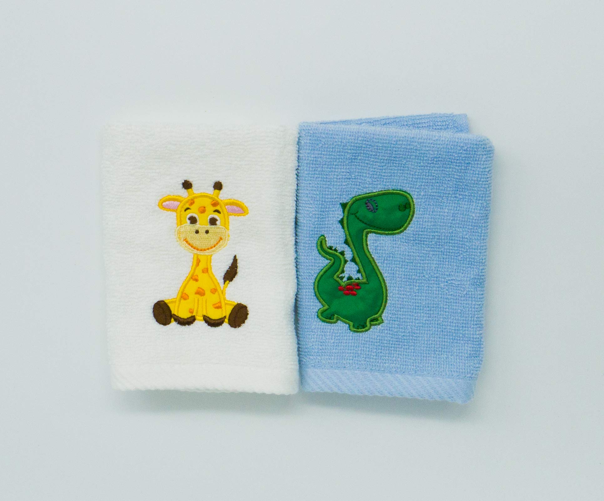 Lex's Linens Pack of 2 Kids Face Cloth (1 of Each) (Giraffe & Dinosaur)