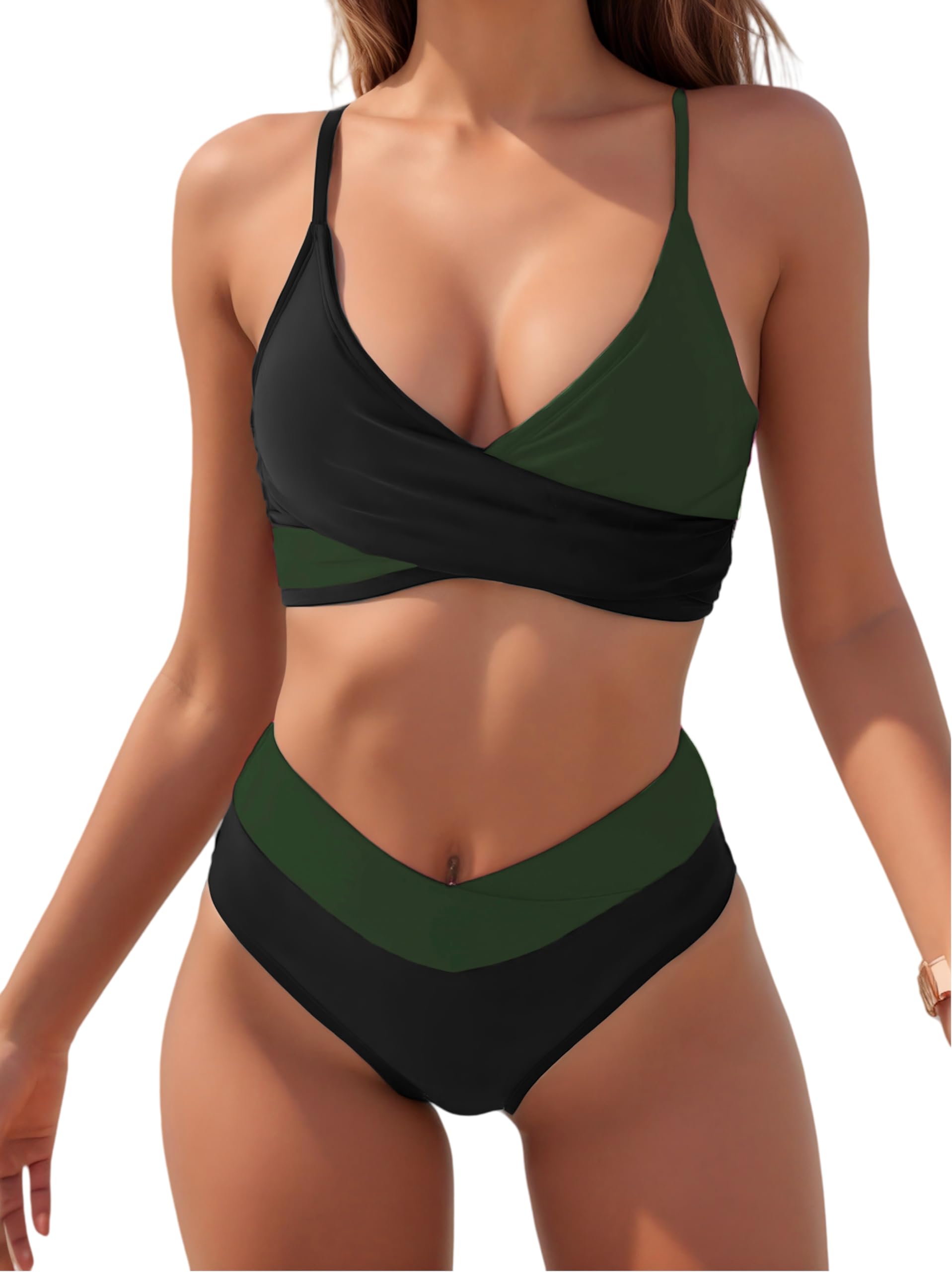 Photo 1 of Tainehs Women's Bikini Sets Two Piece Swimsuit V Neck Twist Front V Cut Bottom Bathing Suit