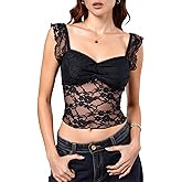 winkbay Women's Y2k Lace Crop Top Summer Sweetheart Neckline Sheer Party Club Tank Tops Going Out Outfits