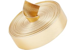 GORGECRAFT 5.5Yds 0.8" Wide Gold Metallic Leather Strips Shiny Leather Strap Rope String Lace Stripper Flat Beading String Craft Double Sided Leather Faux Cord for Neckacle Jewelry Belting