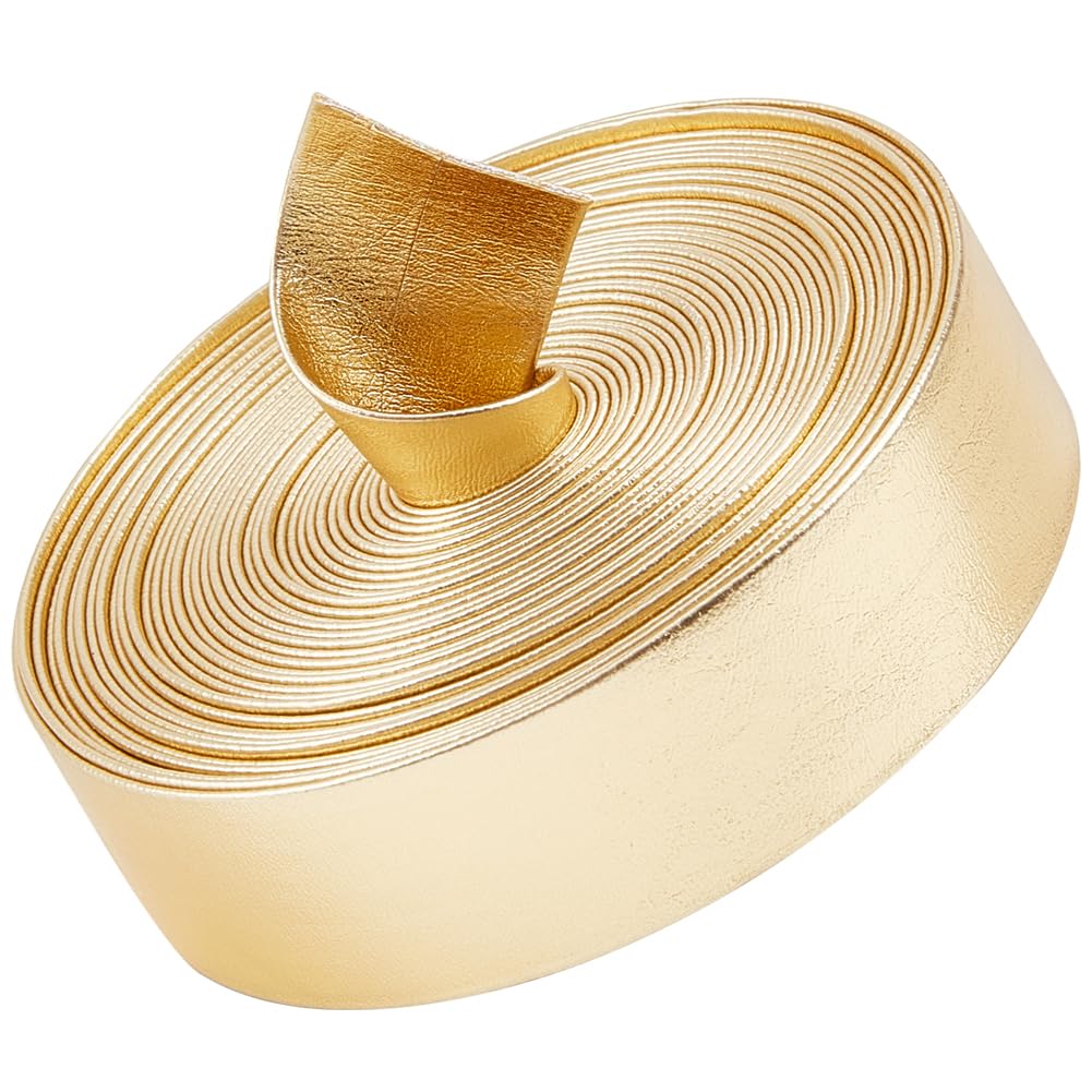 GORGECRAFT 5m 20mm Wide Gold Metallic Leather Strips Shiny Leather Strap Double Sided Imitation Cord Rope Beading String Threads Rope for Belt Necklace Bracelet Jewelry Making