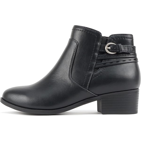SODA Women's Ankle Boots - Pointy Toe Block Heel With Side Zipper & Chain Detail