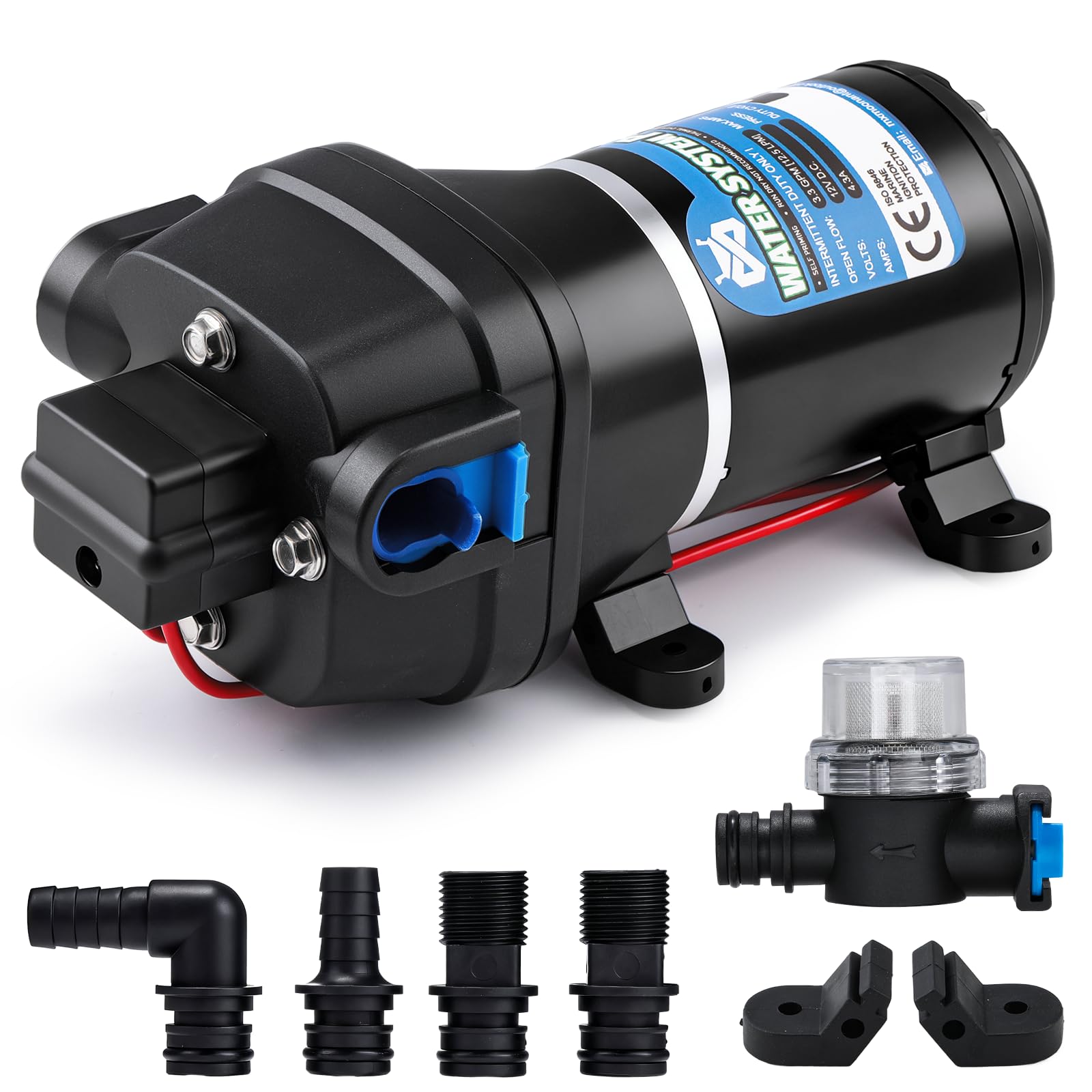 Mxmoonant 12V DC Automatic Water Pump, Booster Diaphragm Pump, 35Psi, 2.4Bar, 95W, 12.5Lpm, Self Priming, Overload Protection, Low Noise, for Caravan, Boat, Wash, Spray, Garden Irrigation