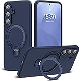 YEMORAN Designed for Samsung Galaxy S25 6.2'' with Magnetic Ring Stand[Compatible with Mag-Safe][Military-Grade Protection] Slim Liquid Silicone S25 Phone Case for Men Wowen,Deep Blue
