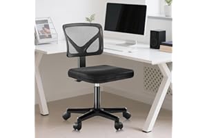 DUMOS Armless Desk Chairs with Wheels, Ergonomic Adjustable Home Office Swivel Rolling Task Chair No Arms, Comfy Mesh Mid Back Computer Work Vanity Desk Chairs for Small Spaces, Black