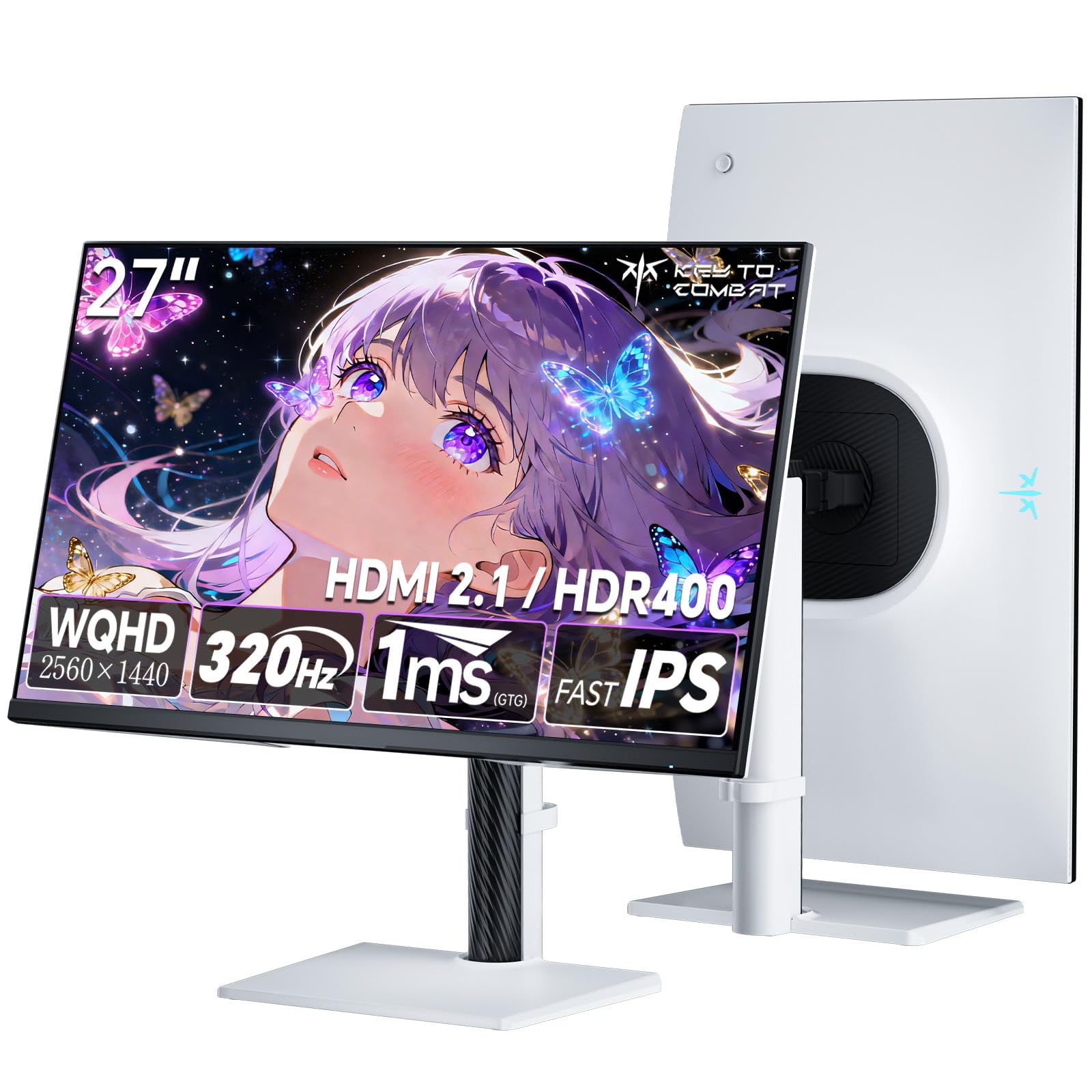 KTC 27インチ WQHD (2560x1440) 300Hz(320HzOC 可能) 1ms ゲーミングモニター Fast IPS HDR400/sRGB144%色域ボリューム/450cd/m²/) /Adaptive Sync対応/HDMI2.1×2 DP1.4×2 PS5/Xbox対応 前後チルト・左右スワベル・高さ調整・ピボット回転 工具不要 VESA 3年保証 ホワイト H27E6商品画像