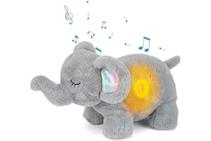 SOGNOTOY Baby Cry Sensor Soother Sleepy Bedtime Elephant Sleep Soother Sleeping Breathing Stuffed Aanimal for Anxiety White Noise Infant Stuffed Animal Elephant Toy Nursery Decor with Night Light&Nursery Decor