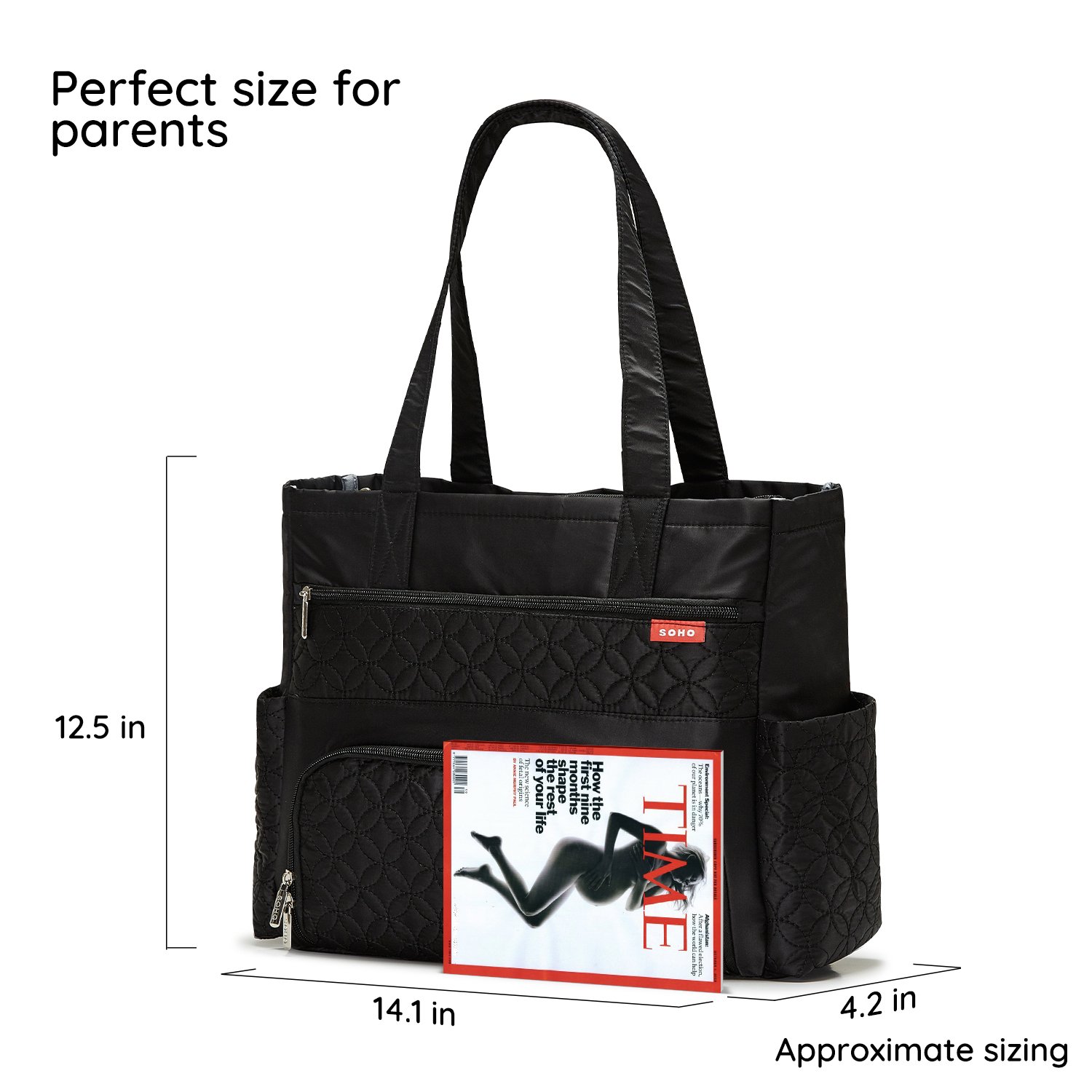 SoHo Williamsburg Diaper Bag Large Tote (One Size, Black)