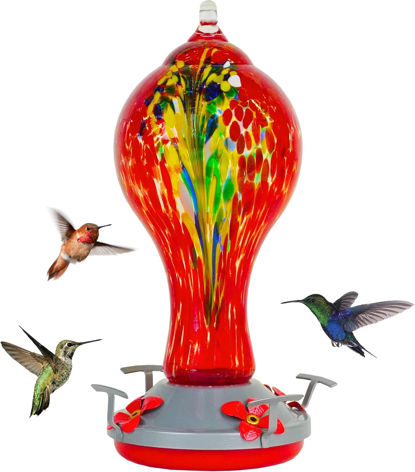 Backyard Birding & Wildlife - Hummingbird Feeders for Outdoors Hanging: Digipettor Hand Blown Glass Humming Bird Feeder for Outdoors - 4 Feeding Stations, 25 fl.oz with Ant Moat, Hanging Hook, Easy to Clean, Leak Proof & Rustproof