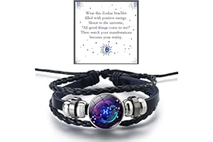DIOWUS Zodiac Signs Spirit Bracelet For Women Men, 12 Constellation Leather Multilayer Handmade Woven Adjustable Bracelets Unisex Glow in the Dark Zodiac Jewelry Birthday Gifts