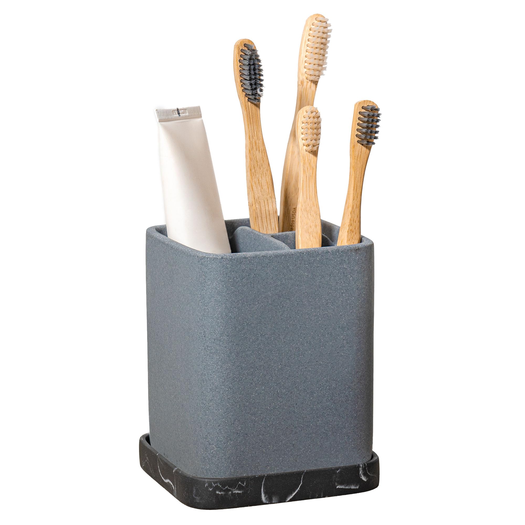 ZCCZ Toothbrush Holder, Durable Countertop Resin Electric Toothbrush Toothpaste Makeup Brush Razor Holder Stand Bathroom Organizer with Detachable Tray