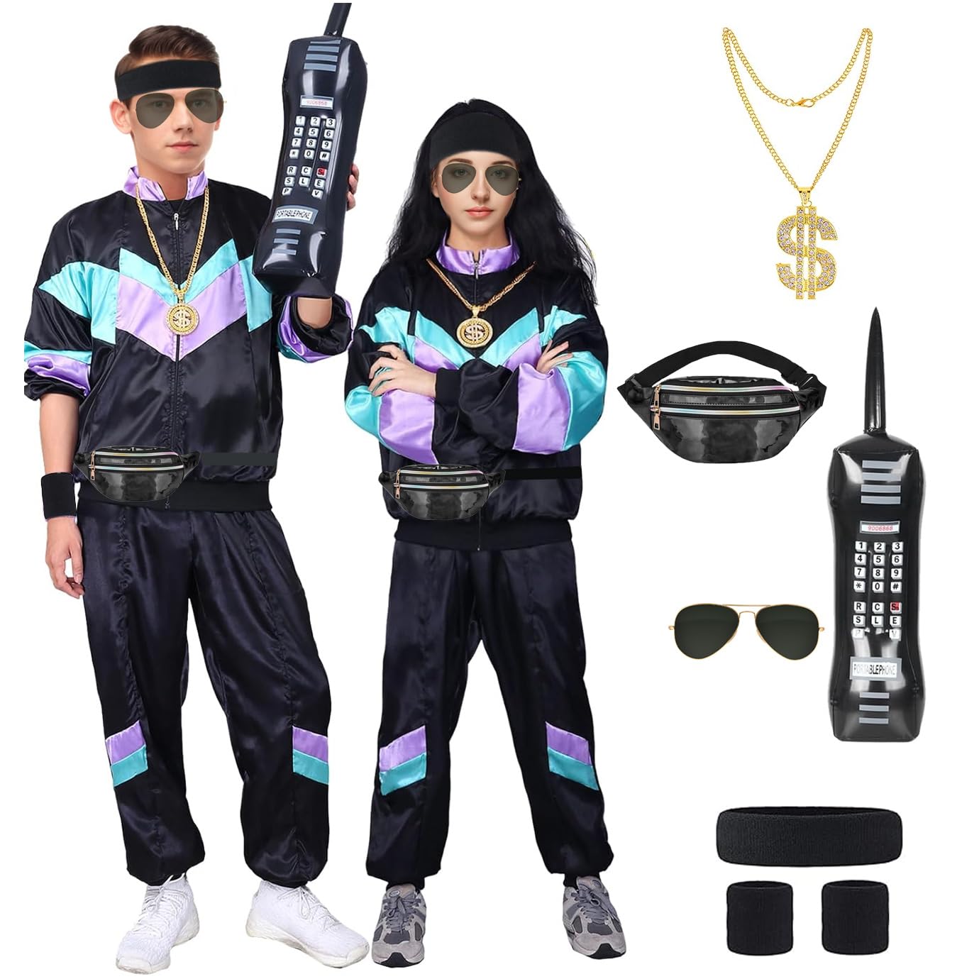 Fancyset 80s Shell Suit Fancy Dress Women Man Retro Tracksuit 80s Disco Outfit Costume Halloween Costume for Adults — image 1
