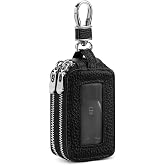 SENDEFN Car Key Fob Case Double Zipper Leather Smart Remote Keychain Protector Holder with Transparent Window