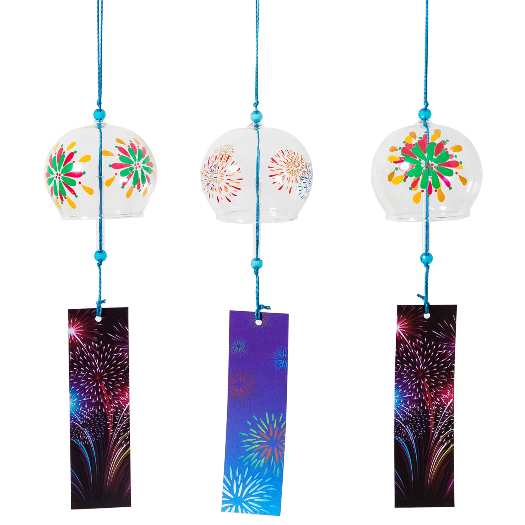 風鈴 ウィンドチャイム ガラス 江戸風鈴 風鈴 花火 風鈴 短冊 三個セット 涼しい感じ 夏の風物詩 窓・屋根飾り 室内外 兼用 贈り物 飾り物 の商品画像