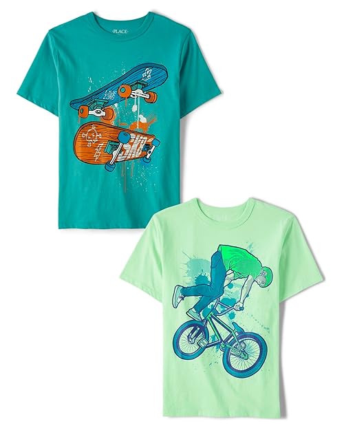The Children's Place,Short Sleeve Graphic T-Shirt 2-Pack,Biking/Skateboards,XXLarge(16)