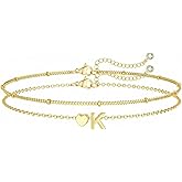 Valentines Day Gifts Gold Initial Bracelets for Women Trendy, Dainty Layered 14K Gold Plated Heart Letter Charm Bracelets, letter beads for name bracelets Jewelry Gifts