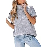 CUPSHE Women's Fall Sweaters Turtleneck Oversized Cap Sleeve Knitted Casual Fit Pullover Tops Grey, M