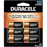 Duracell CR123A 3V Lithium Battery, 6 Count, 10-Year Storage, High Power