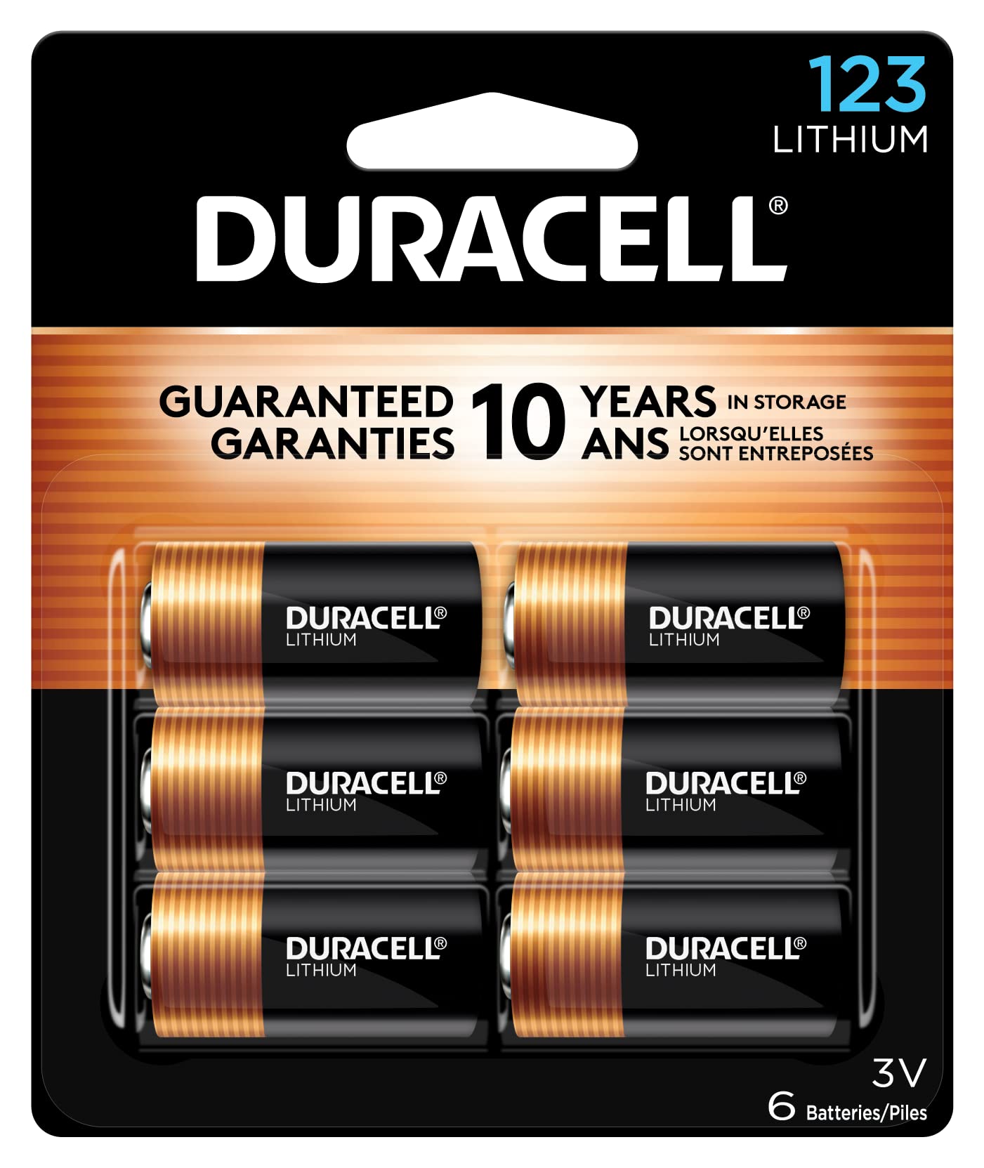 Batería de litio Duracell CR123A de 3 V, 6 unidades, almacenamiento de 10 años, alta potencia