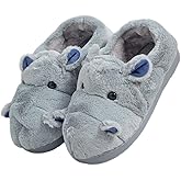 YILANLAN Women's Cartoon Animal Hippo Slippers - Winter Warm Furry Cute Home Slippers