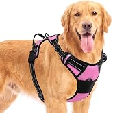 BARKBAY Dog Harness for Large Dog No Pull 2 Leash Clips Dog Vest | Control Handle,Comfort,Heavy Duty,Adjustable Reflective,Perfect for Outdoor Training, Walking,Hiking(L,Pink)