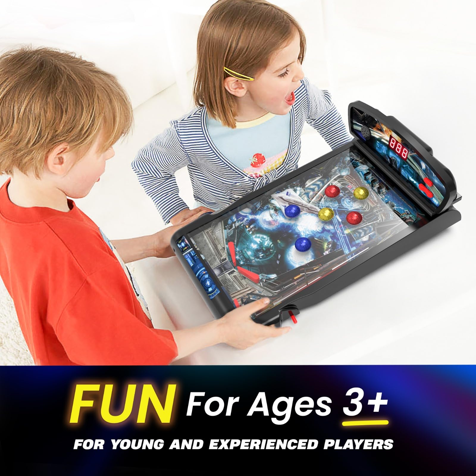 New Era Pinball Game Black – Interactive Tabletop or Floor Arcade Pinball Machine for Kids & Adults – LED Scoring, Lights & Sounds, Fast & Fun 3-Ball Launch Game – Ideal Gift for Birthdays & Christmas