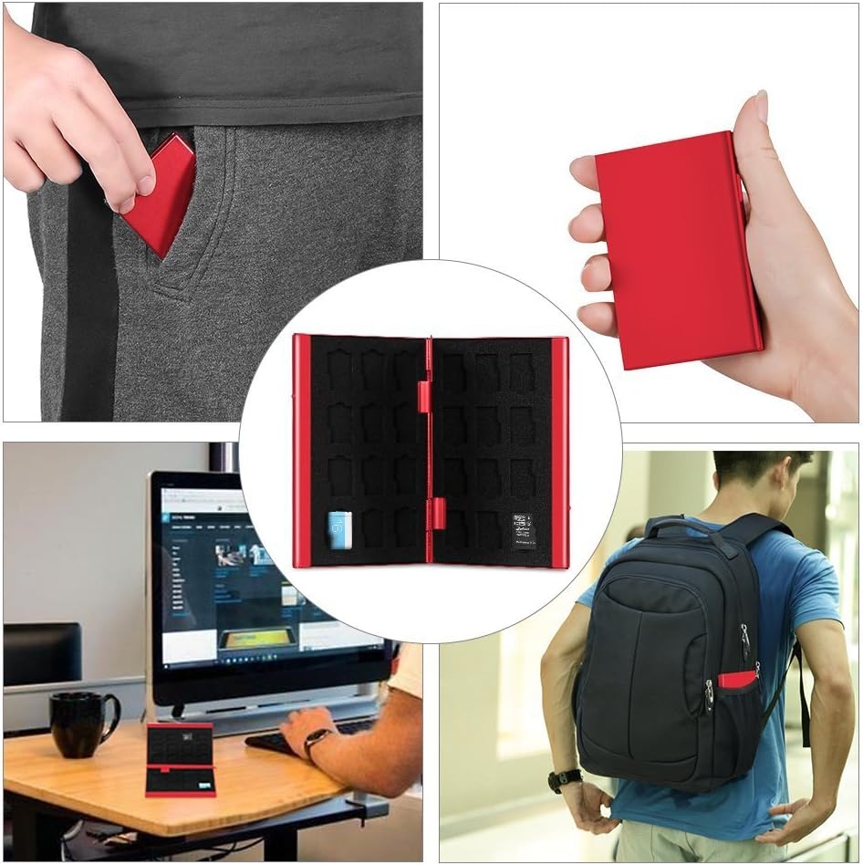 zjchao Aluminium Memory Card Case for Storing and Organising and TF Card 9 x 6 x 1. 3 cm, red, QL-24PTFRE - Image 3