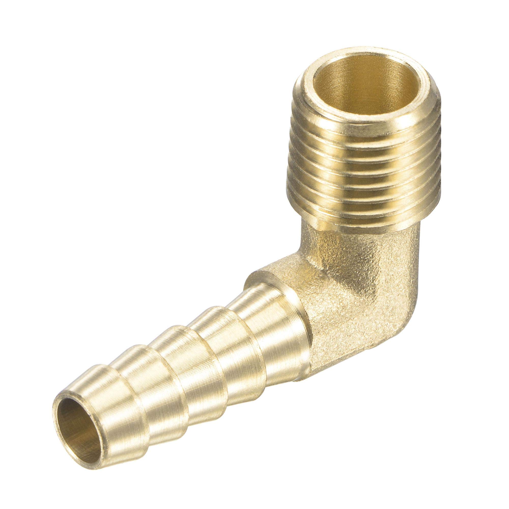sourcing map Brass Hose Barb Fitting Elbow 5/16 Inch x 1/4 NPT Male Thread Right Angle Pipe Connector