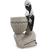 Lescafita Handmade White African Tribal Woman Sculpture - Crystal Earrings & Basket Statue, Ivory Resin Home Decor for Modern Shelves/Tables, Elegant Housewarming Gift (9.65" H)