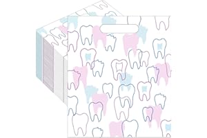 CEONAM 50 Pack Tooth Merchandise Bags with Handles, 8.3x9.5 Inches Plastic Dental Bags for Patients, Dental Goodie Treat Bags Bulk for Dentist Clinic Office, Appreciation Gifts, Dental Hygiene Party Favor