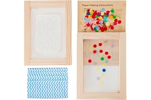 PAPERRY A6 Paper Making Screen Kit Papermaking with Pine Wood Mould and Deckle Set, Couching Cloth, Sponge, Confetti & Instructions for DIY Handmade Paper of 3 7/8" x5 7/8", 10 * 15 cm