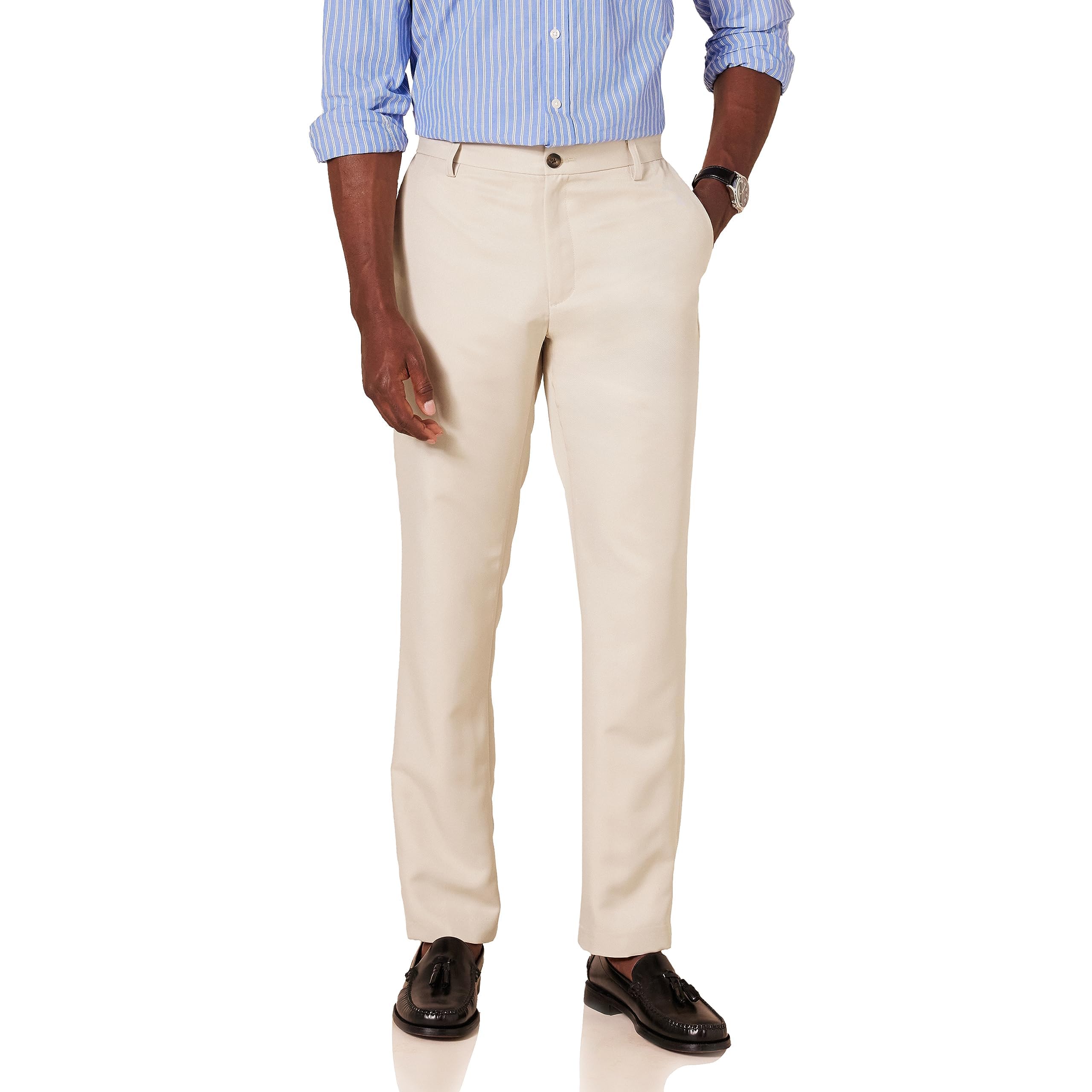 Photo 1 of Amazon Essentials Men's Slim-Fit Flat-Front Dress Pant, Stone, 35W x 32L